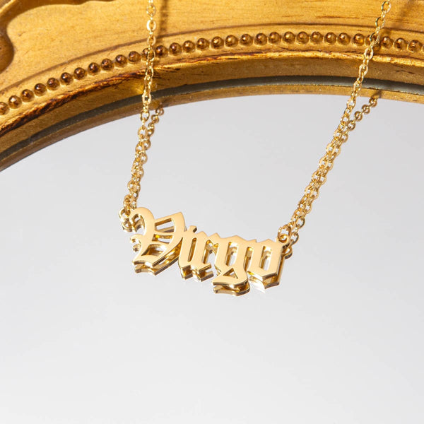 Virgo Gold Zodiac Nameplate Necklace