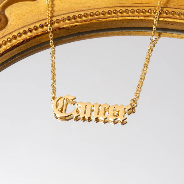 Cancer Gold Zodiac Nameplate Necklace
