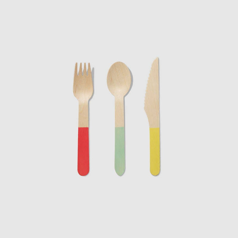 Tricolore Wooden Cutlery Set (30 per Pack) // Coterie Party