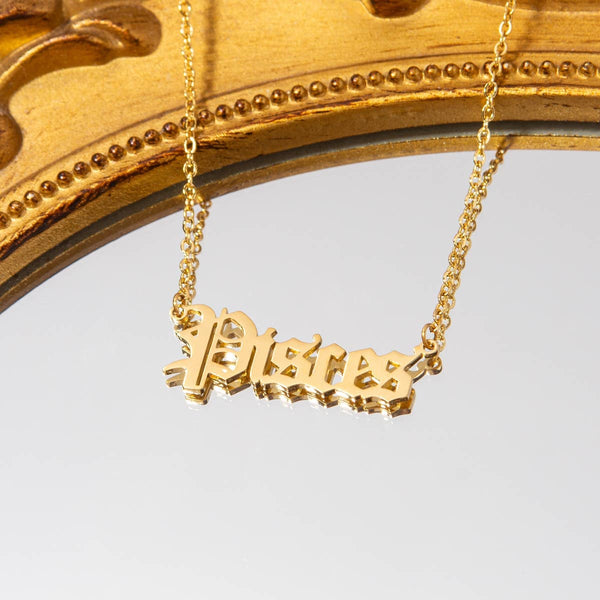 Pisces Gold Zodiac Nameplate Necklace