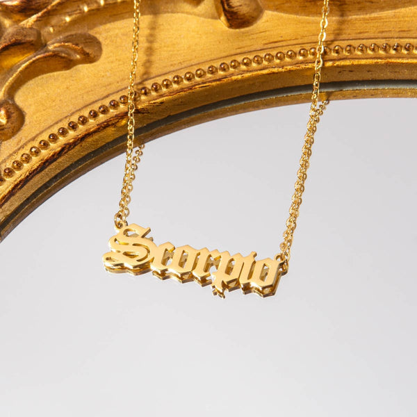 Scorpio Gold Zodiac Nameplate Necklace