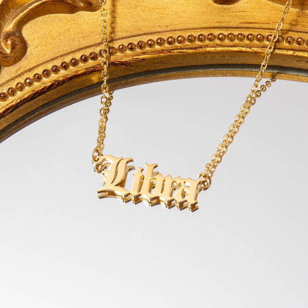 Libra Gold Zodiac Nameplate Necklace