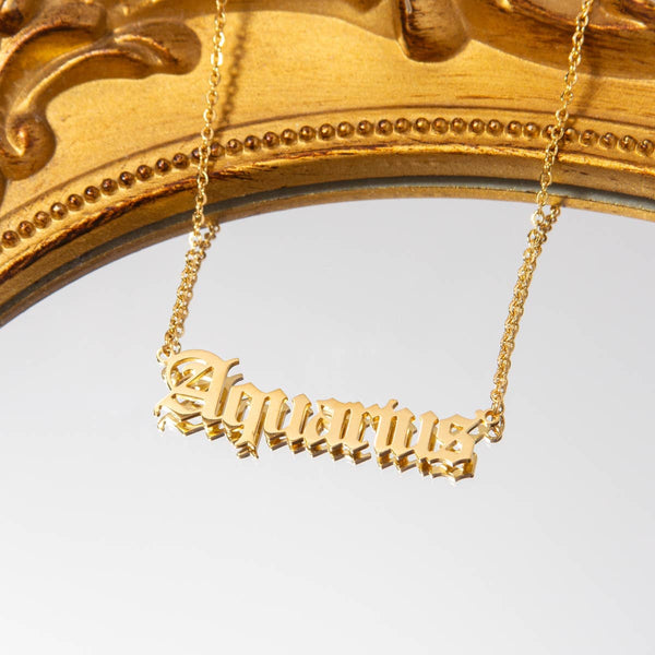 Aquarius Gold Zodiac Nameplate Necklace